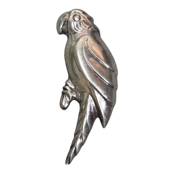 Vintage Sterling Silver 925 Parrot Pendant Puffy Brooch Pin NF Signed Bird 3" - Picture 1 of 5